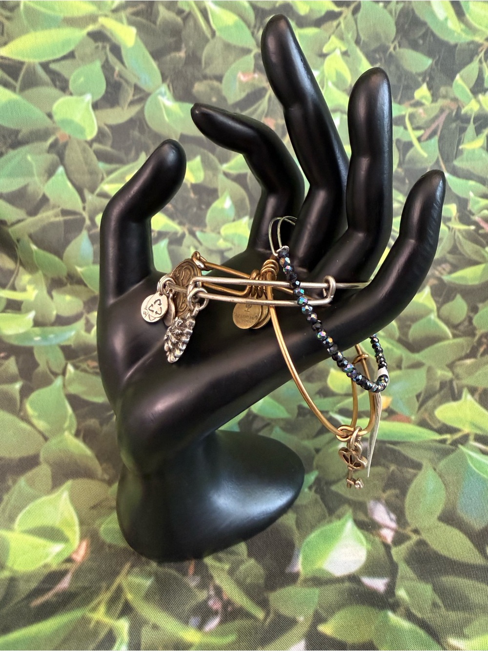 Alex and Ani Gold & Silver Tone with Hematite Bead Bracelet Stack
